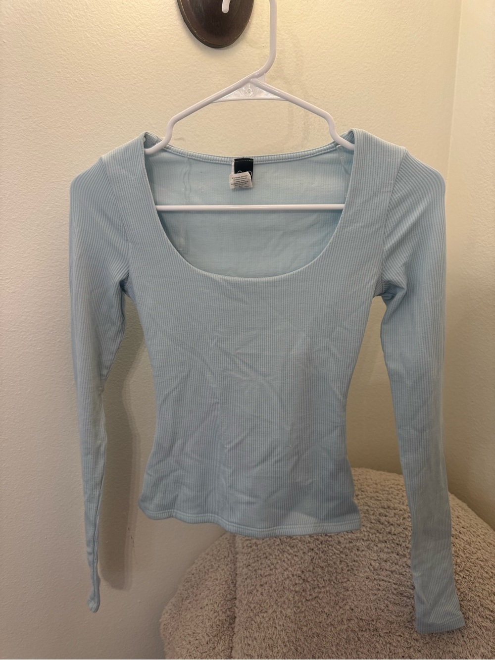 Windsor Pale Blue Ribbed Scoop Neck Long Sleeve Top